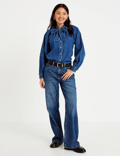 Chemise ample en jean col montant denim stone femme