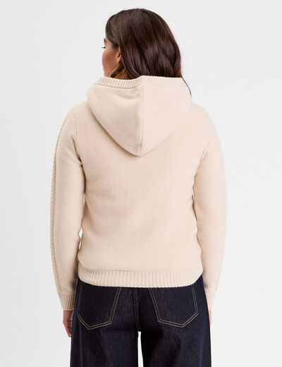 Gilet à capuche zippé beige femme