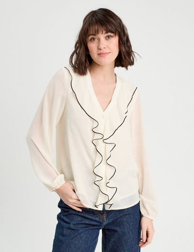 Blouse avec volants sable femme