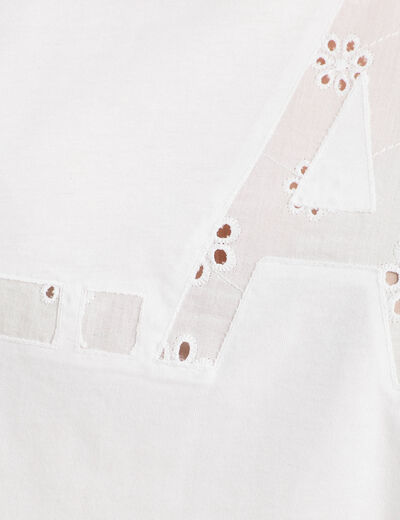 T-shirt cropped brodé blanc femme