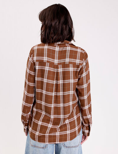 Chemise &agrave; carreaux fils m&eacute;tallis&eacute;s marron femme