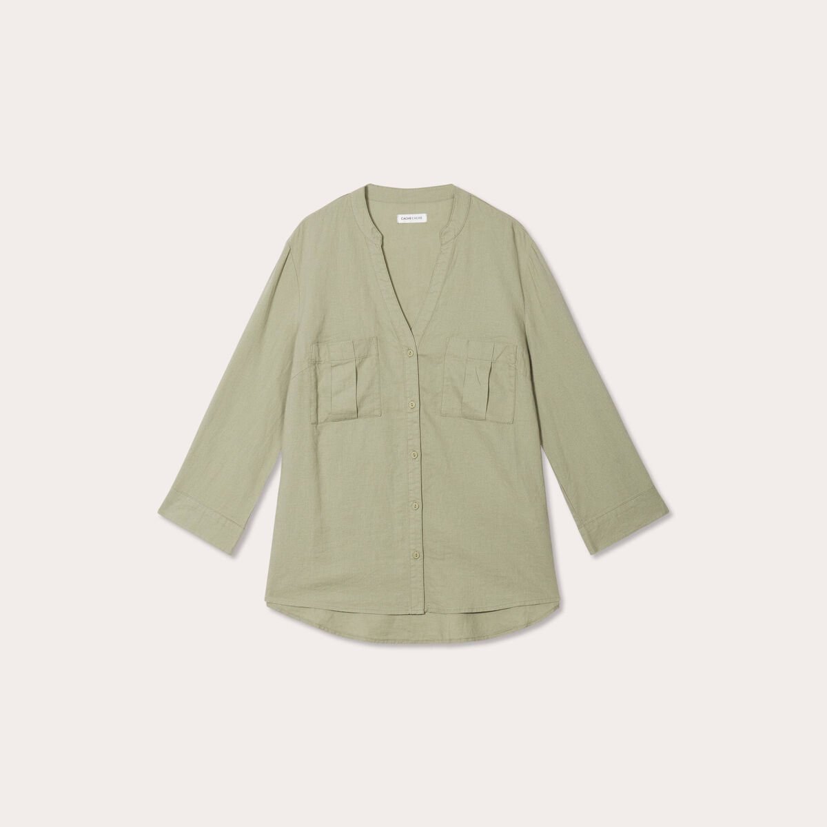 Chemise manches 3/4 contenant du lin vert kaki femme