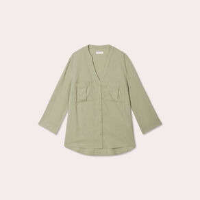 chemise manches 34 contenant du lin vert kaki femme Chemise manches 3/4 contenant du lin vert kaki femme