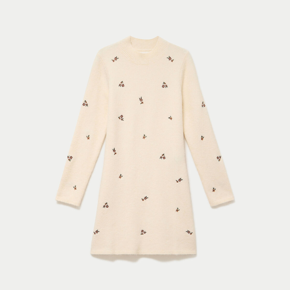 Robe pull droite manches longues sable femme