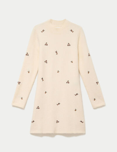 Robe pull droite manches longues sable femme