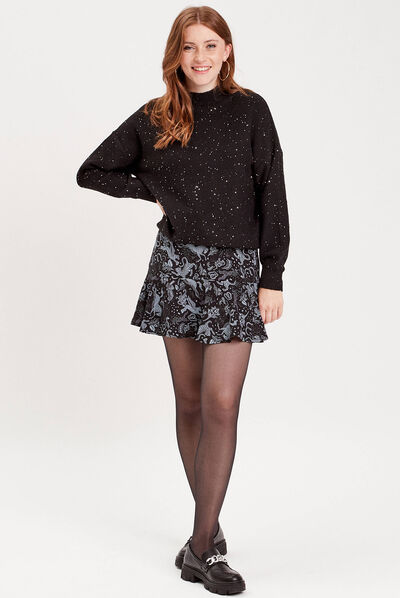 Jupe trapèze fluide noir femme