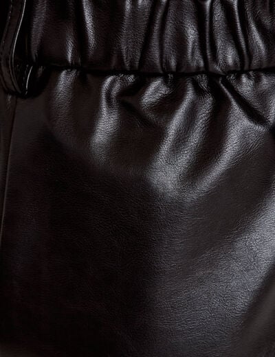 Short large taille haute en similicuir noir femme