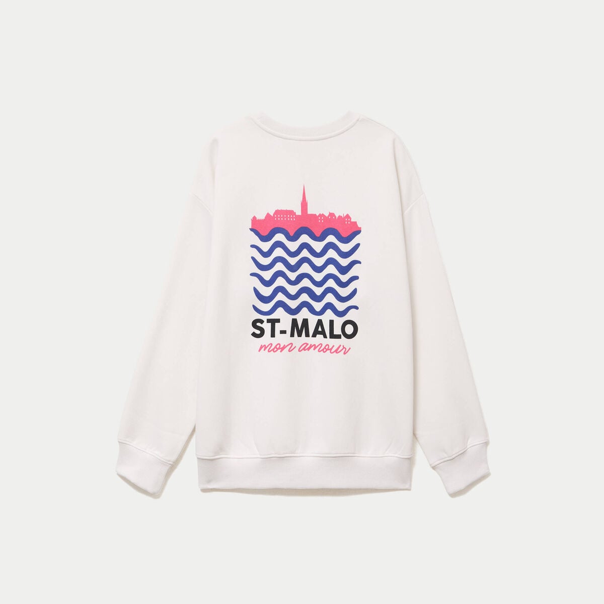 Sweat col rond manches longues ecru femme