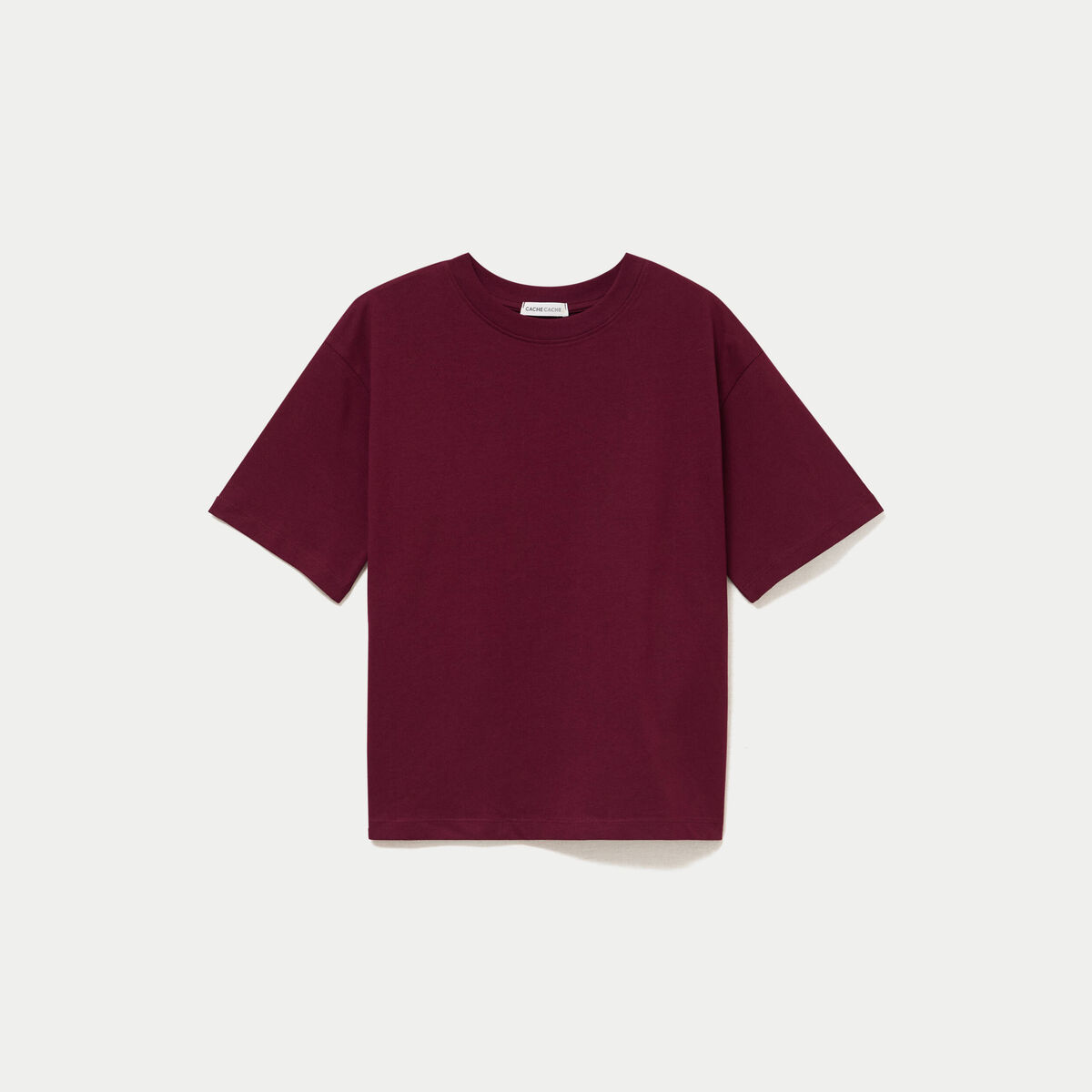 T-shirt col rond manches courtes bordeaux femme
