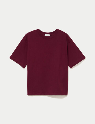 T-shirt col rond manches courtes bordeaux femme
