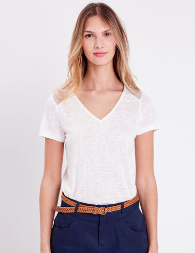 T-shirt manches courtes ecru femme