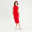 Robe longue ajustée drappée rouge femme