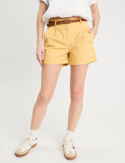 Short chino ceinturé jaune clair femme