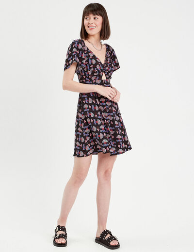 Robe évasée manches courtes noir femme
