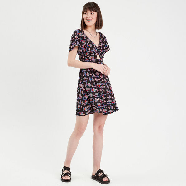 Robe évasée manches courtes noir femme