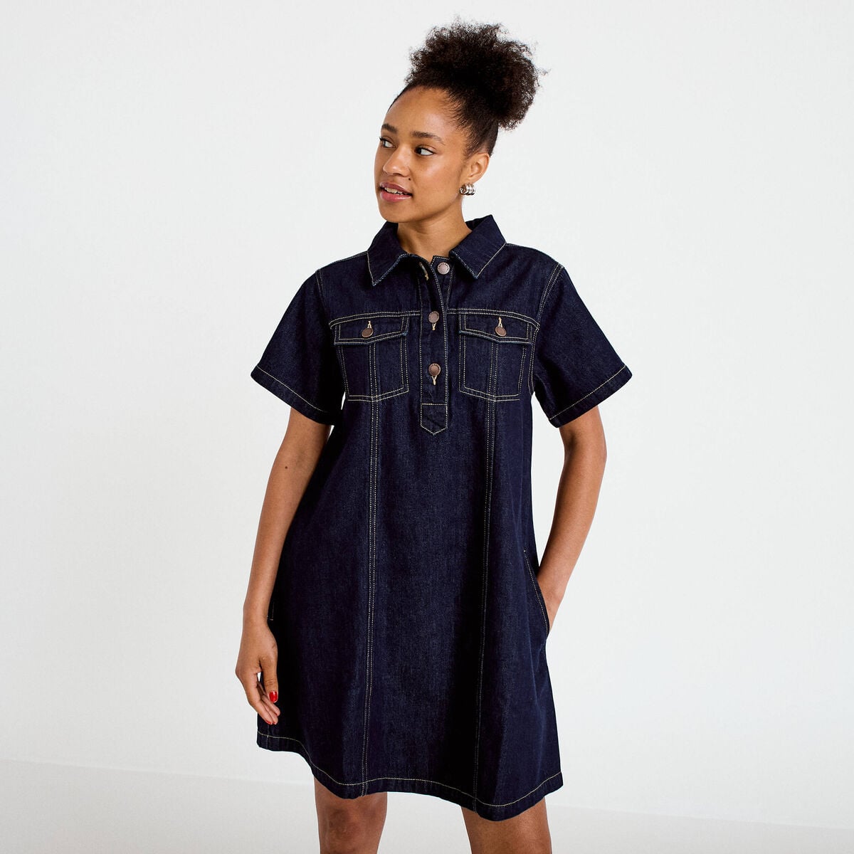 Robe droite en jean denim brut femme