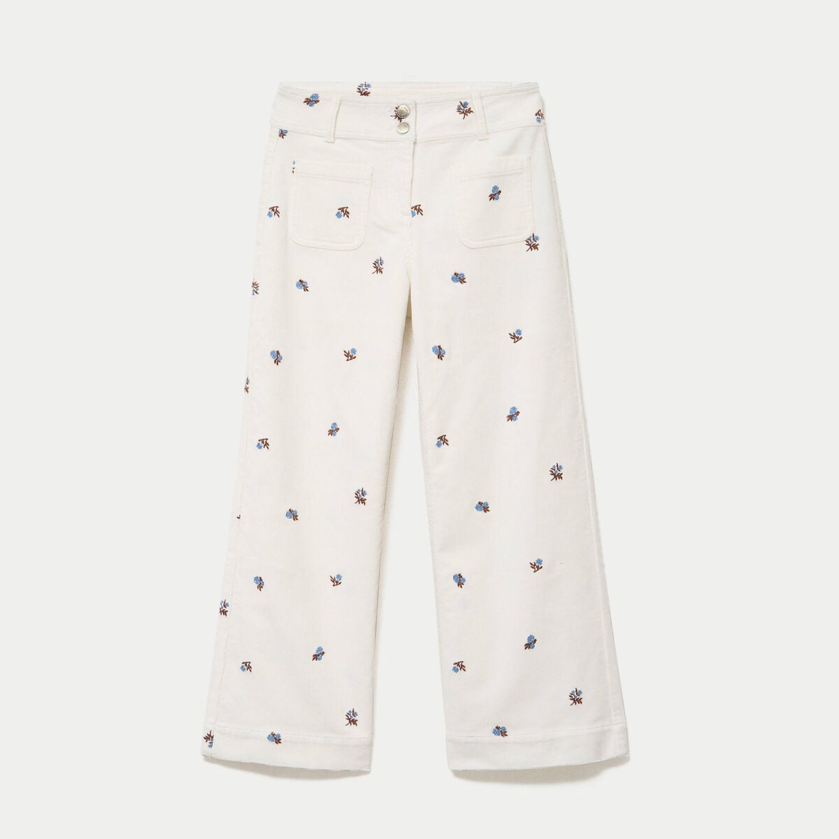 Pantalon bootcut taille haute velours blanc femme