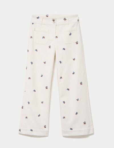 Pantalon bootcut taille haute velours blanc femme