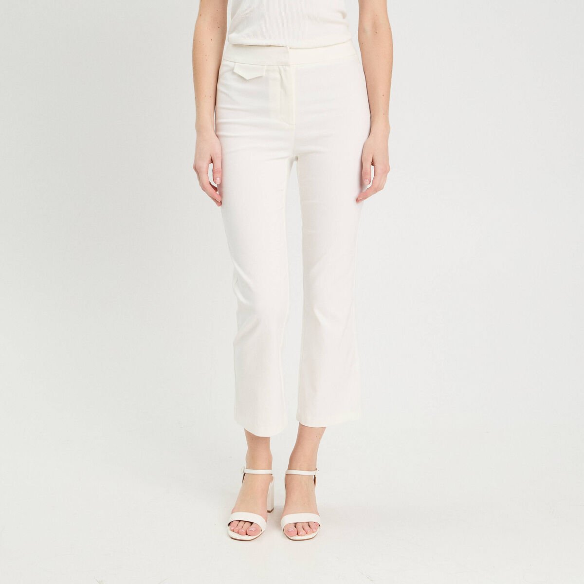 Pantalon large fluide ecru femme