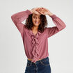 Blouse volants vieux rose femme