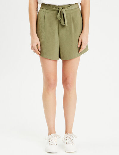 Short droit taille haute vert kaki femme