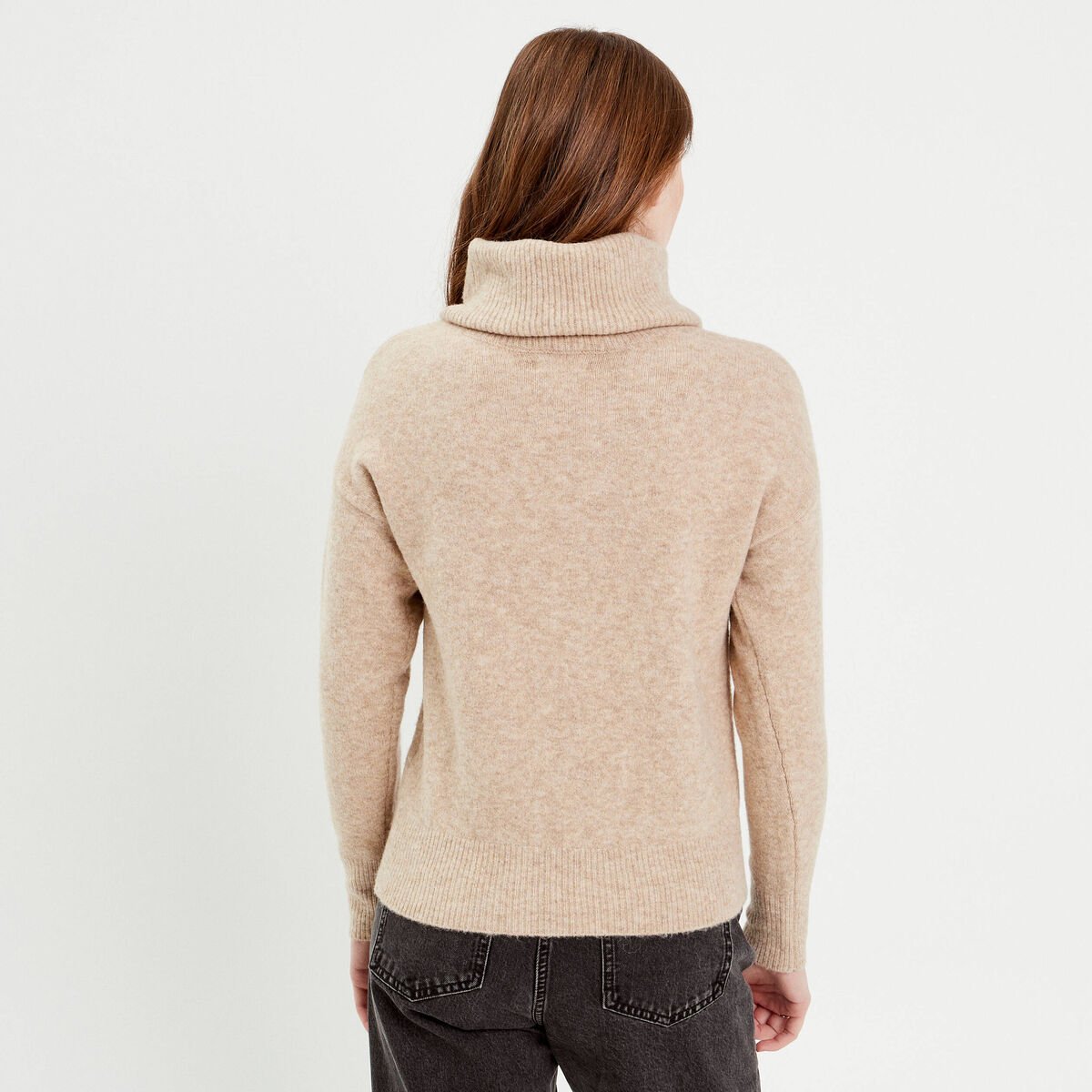Pull avec col roulé beige femme