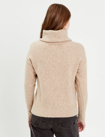 Pull avec col roulé beige femme