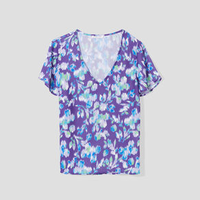 Blouse manches courtes imprimé violet femme