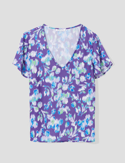 Blouse manches courtes imprimé violet femme