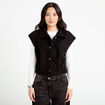 Veste bouclette sans manches col montant noir femme