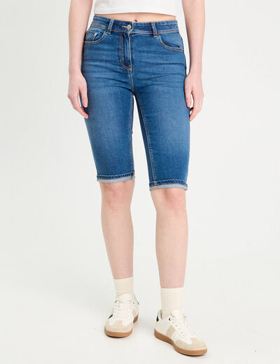Bermuda skinny en jean denim stone femme