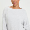 Sweat duveteux col rond manches longues gris clair femme