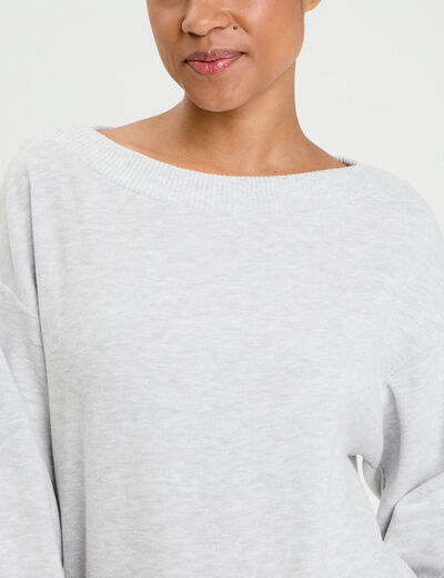 Sweat duveteux col rond manches longues gris clair femme