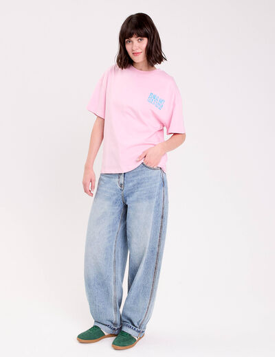 Top oversize manches courtes longues rose poudr&eacute;e femme