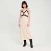 Robe longue ajustée dentelle sable femme