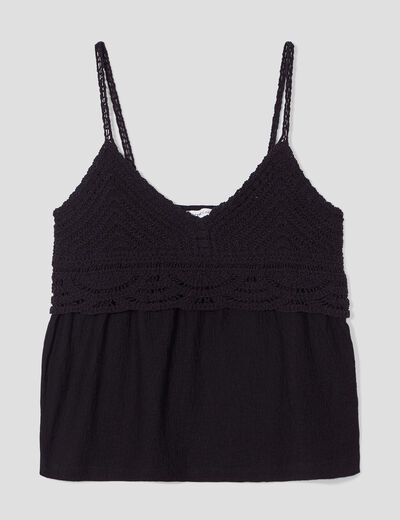 D&eacute;bardeur col aspect crochet noir femme