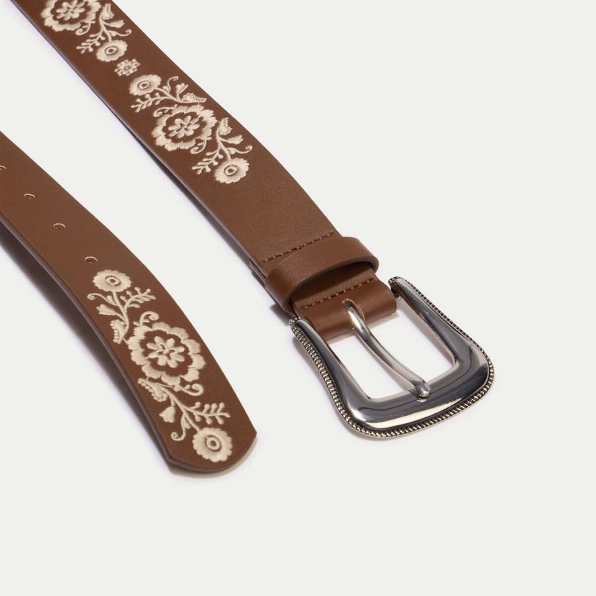 Ceinture brod&eacute;e marron fonc&eacute; femme