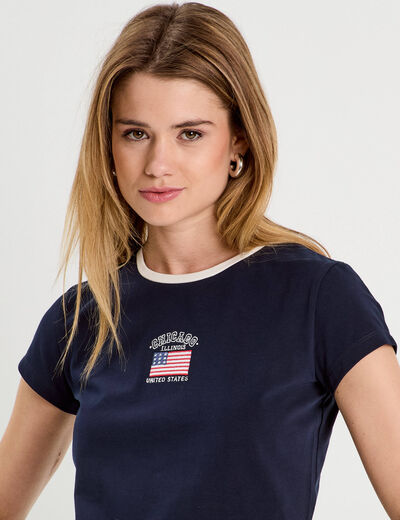T-shirt manches courtes bleu marine femme