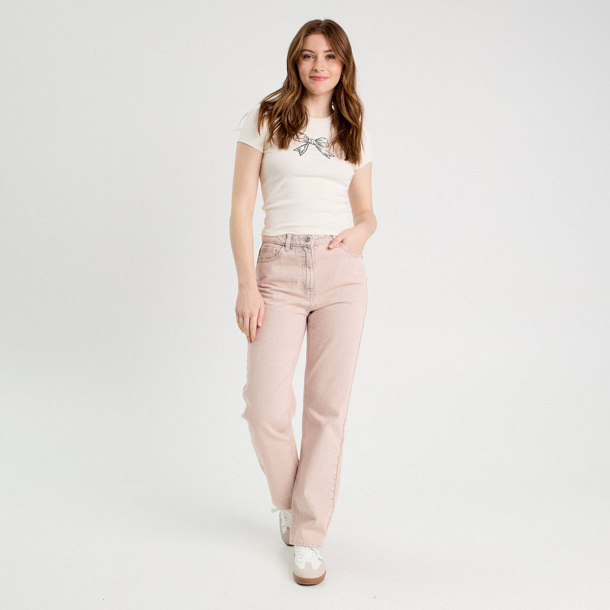 T-shirt manches courtes ajusté ecru femme