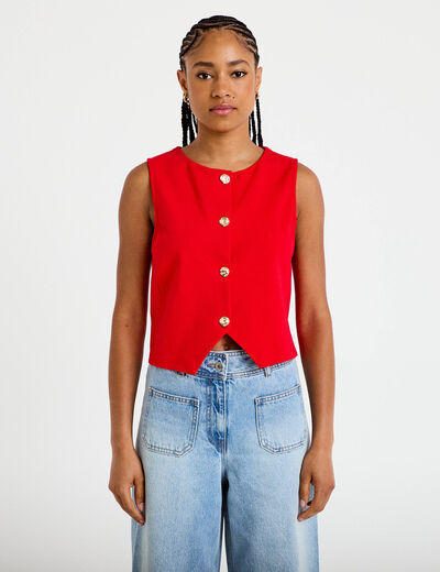 Gilet cintr&eacute; sans manches col v rouge femme