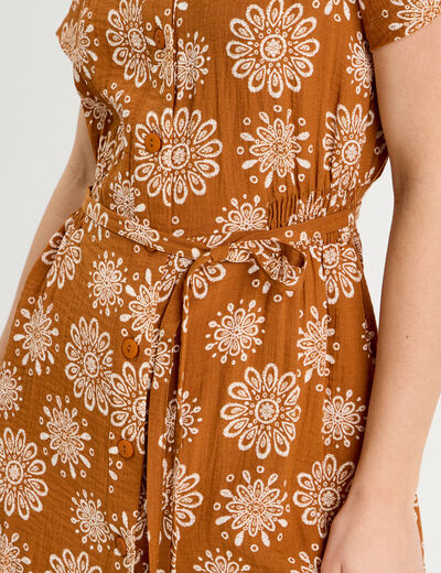 Robe chemise droite camel femme