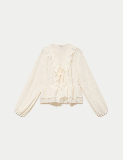 Blouse col v manches longues ecru femme