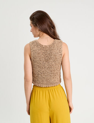 Gilet cropped sans manches beige femme