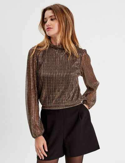 Blouse col montant vert kaki femme
