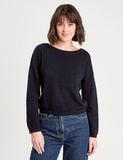 Pull col bateau bleu marine femme