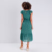Robe longue évasée ceinturée vert femme