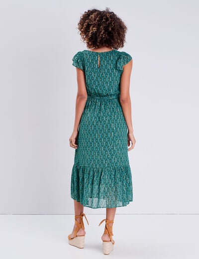 Robe longue évasée ceinturée vert femme