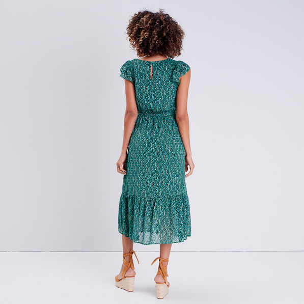 robe longue evasee ceinturee vert femme Robe longue évasée ceinturée vert femme