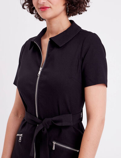 Robe droite zippée ceinturée noir femme