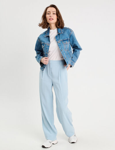 Pantalon large pinces bleu clair femme